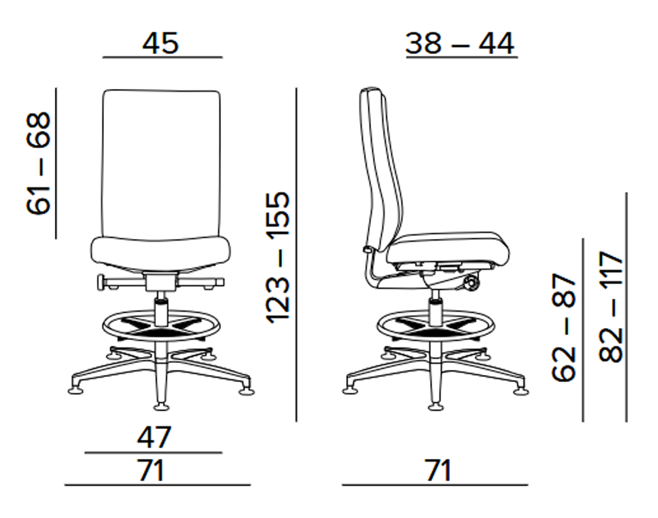 Krzesło laboratoryjne wysokie Tec Adjust z podnóżkiem