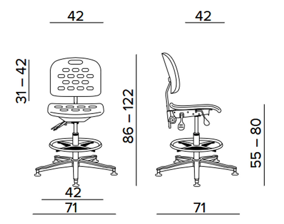 Krzesło przemysłowe warsztatowe wysokie Tec basic z pianką PU