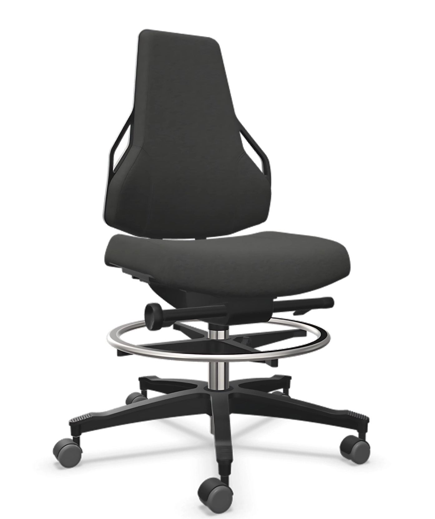 Krzesło przemysłowe, warsztatowe wysokie Tec Identity z podnóżkiem