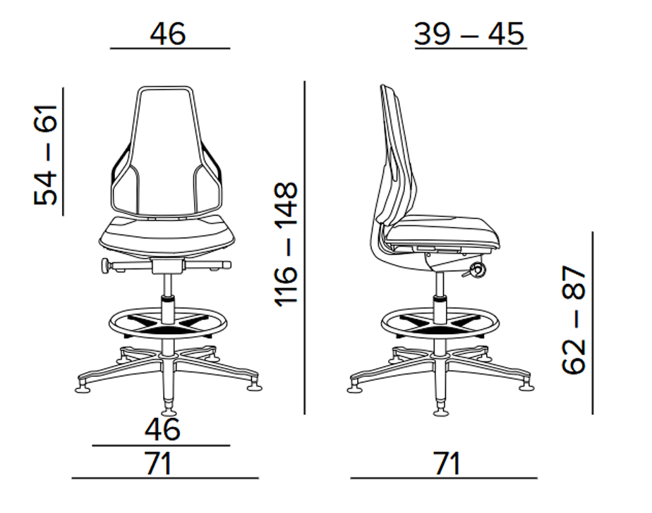 Krzesło przemysłowe, warsztatowe wysokie Tec Identity z podnóżkiem