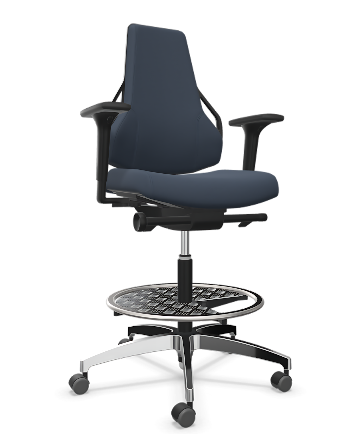 Krzesło przemysłowe, warsztatowe wysokie Tec Identity z podnóżkiem