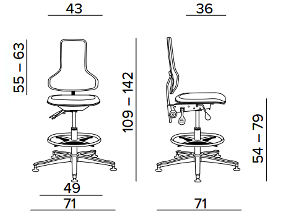 Krzesło przemysłowe warsztatowe wysokie Tec profile XW