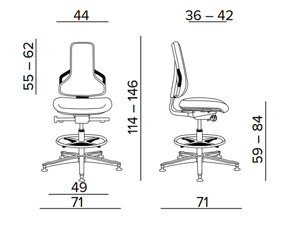 Krzesło przemysłowe, warsztatowe wysokie Tec profile z podnóżkiem