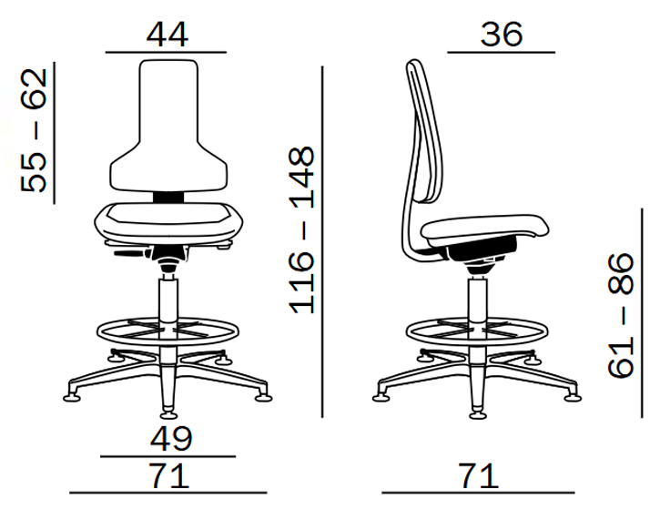Krzesło wyoskie do pomieszczeń ESD Tec profile