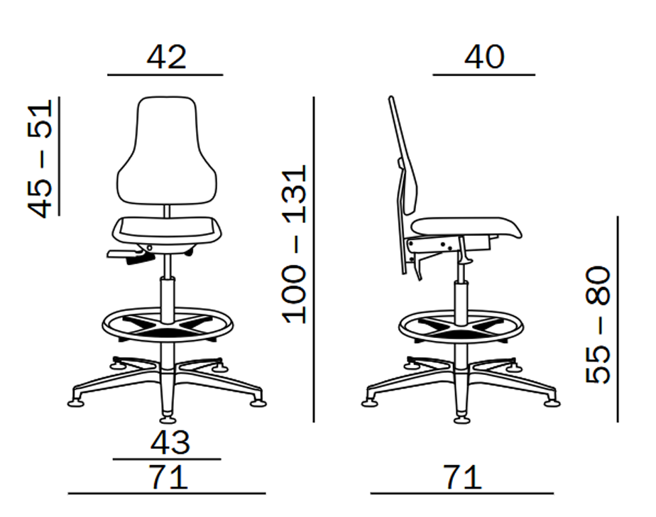 Krzesło wysokie przemysłowe, warsztatowe Tec profile XS